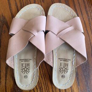 Earthing Harmony Grounding Crossover Slide-in Sandals 39 8 Beige Leather NEW